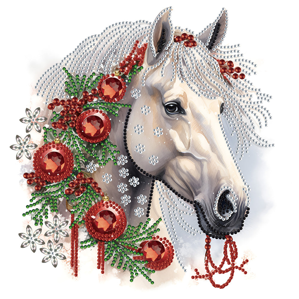Diamond Painting - Partial Special Shaped - Christmas white horse (30*30CM)