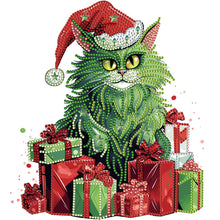 Load image into Gallery viewer, Diamond Painting - Partial Special Shaped - Christmas green kitten (30*30CM)
