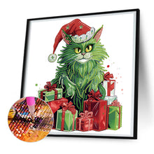 Load image into Gallery viewer, Diamond Painting - Partial Special Shaped - Christmas green kitten (30*30CM)

