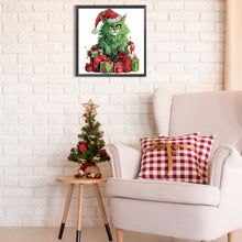 Load image into Gallery viewer, Diamond Painting - Partial Special Shaped - Christmas green kitten (30*30CM)
