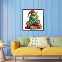 Load image into Gallery viewer, Diamond Painting - Partial Special Shaped - Christmas green kitten (30*30CM)
