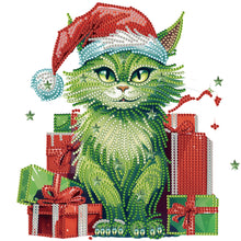 Load image into Gallery viewer, Diamond Painting - Partial Special Shaped - Christmas green kitten (30*30CM)
