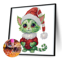 Load image into Gallery viewer, Diamond Painting - Partial Special Shaped - Christmas green kitten (30*30CM)
