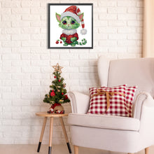 Load image into Gallery viewer, Diamond Painting - Partial Special Shaped - Christmas green kitten (30*30CM)
