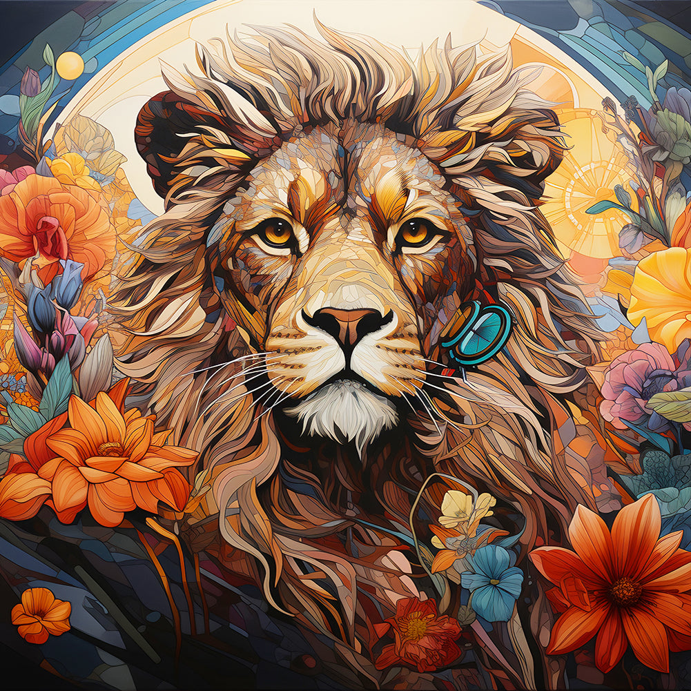 Diamond Painting - Full Round - Pastoral animal lion (30*30CM)