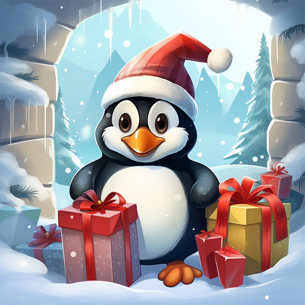 Diamond Painting - Full Round - penguin giving gift (30*30CM)