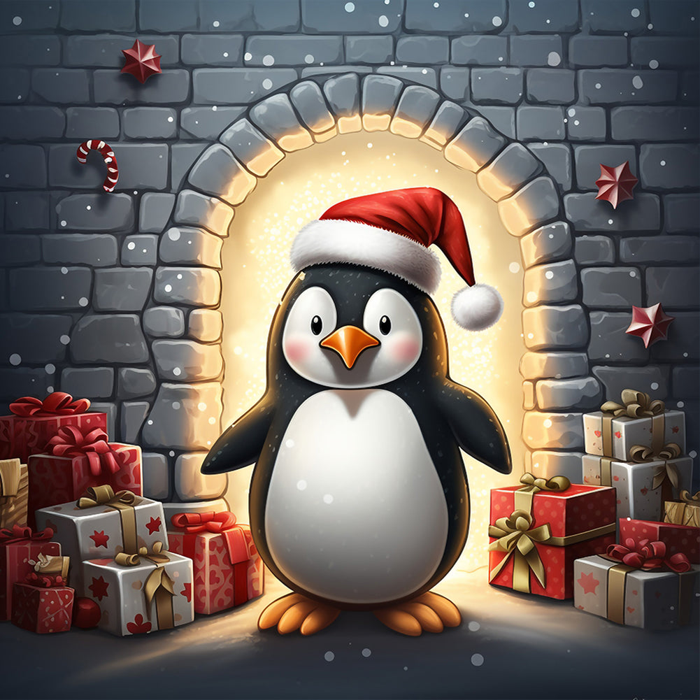 Diamond Painting - Full Round - penguin giving gift (30*30CM)