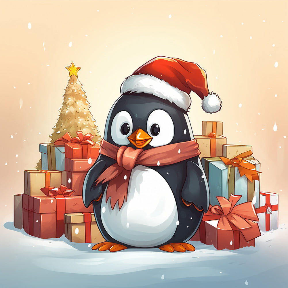 Diamond Painting - Full Round - penguin giving gift (30*30CM)