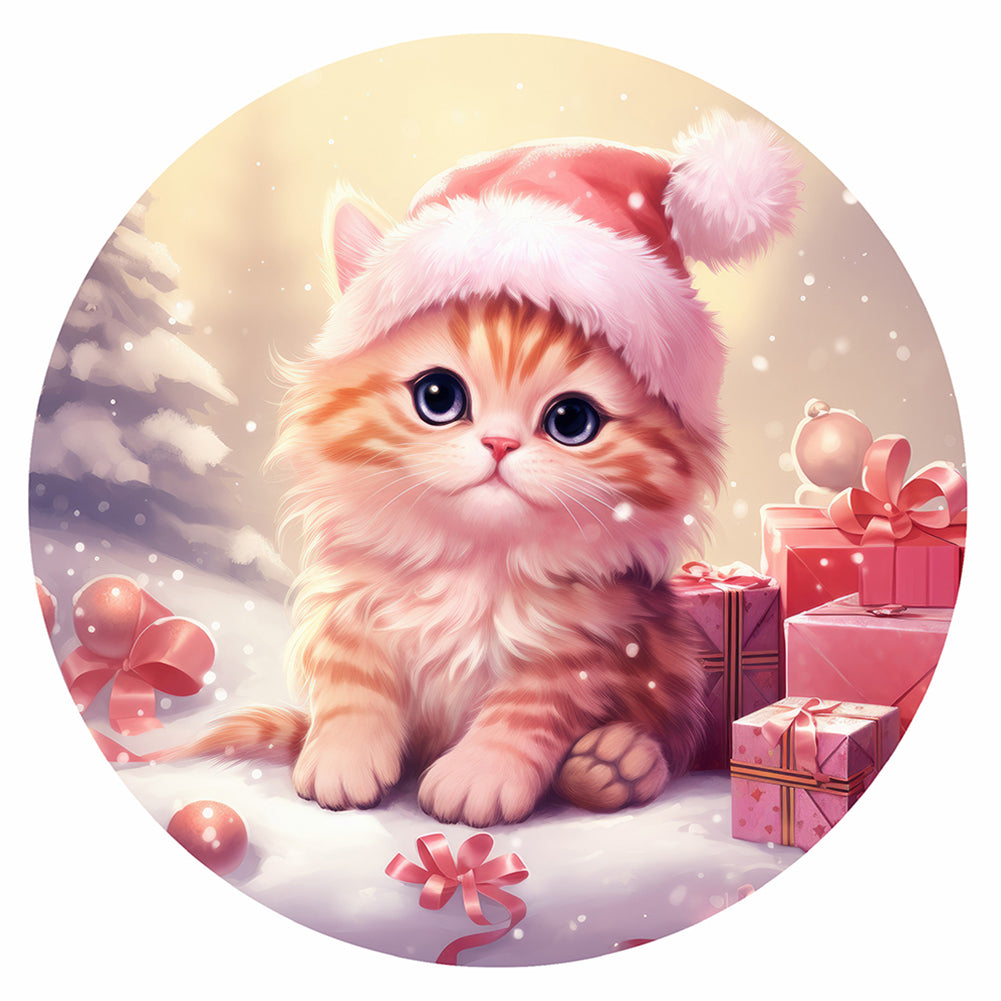 Diamond Painting - Full Round - Pink kitten in the snow (30*30CM)