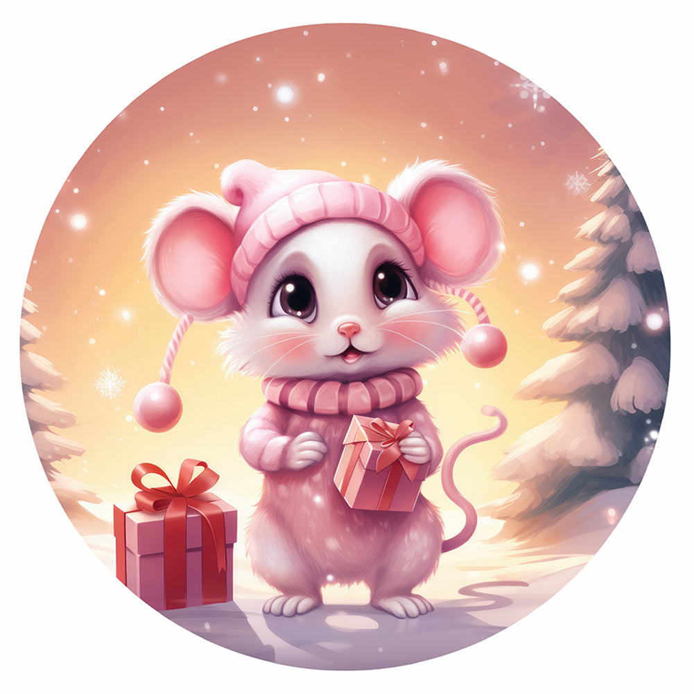 Diamond Painting - Full Round - Pink mouse in the snow (30*30CM)