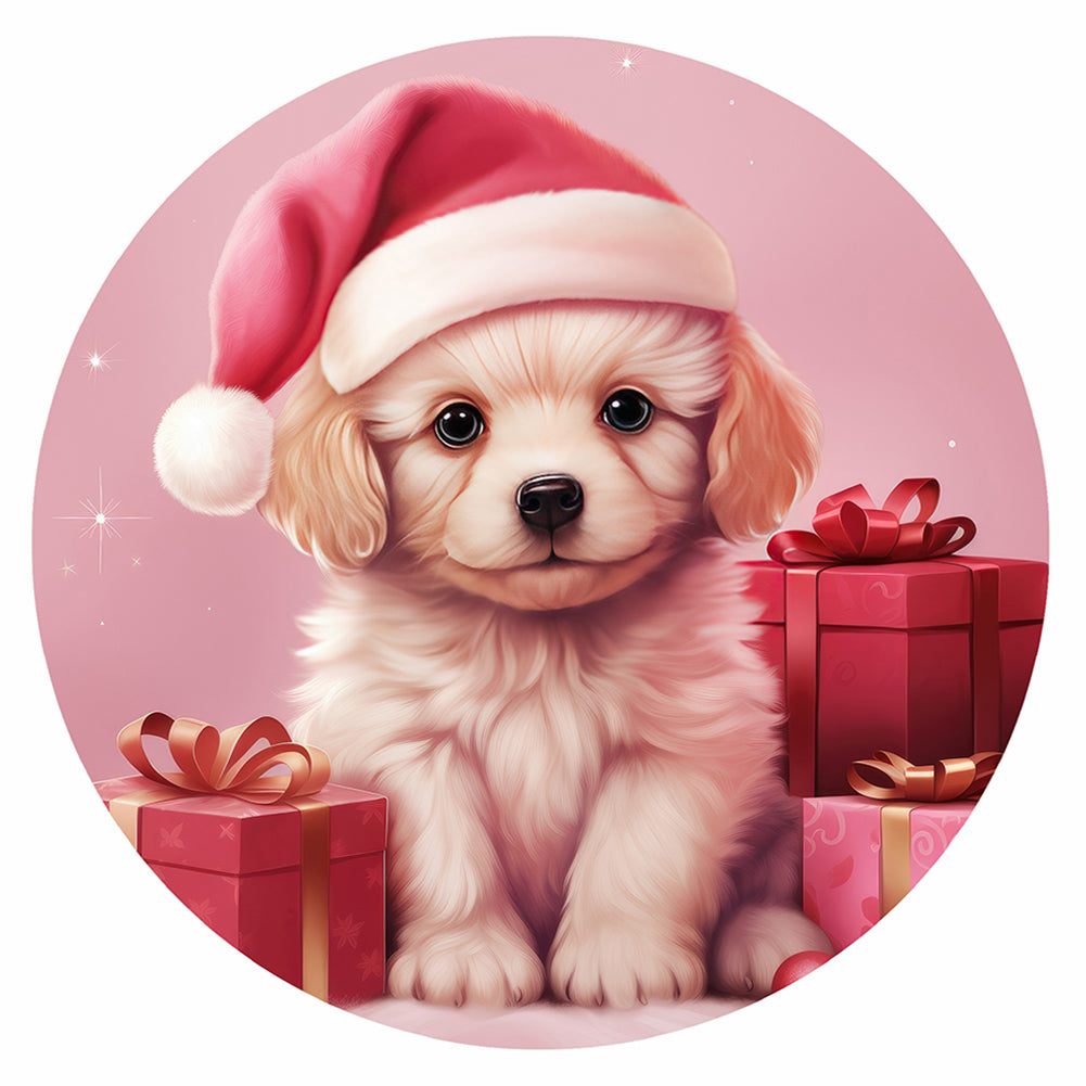 Diamond Painting - Full Round - Pink puppy in the snow (30*30CM)