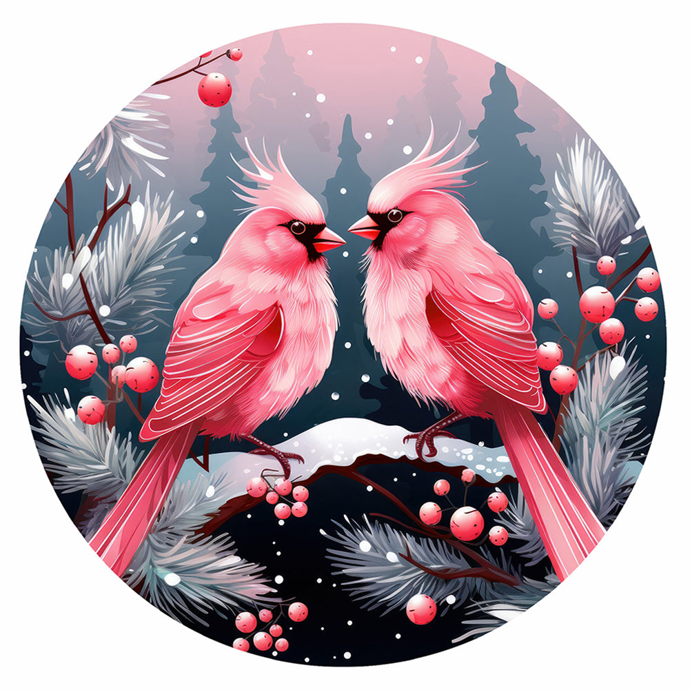 Diamond Painting - Full Round - Pink bird in the snow (30*30CM)