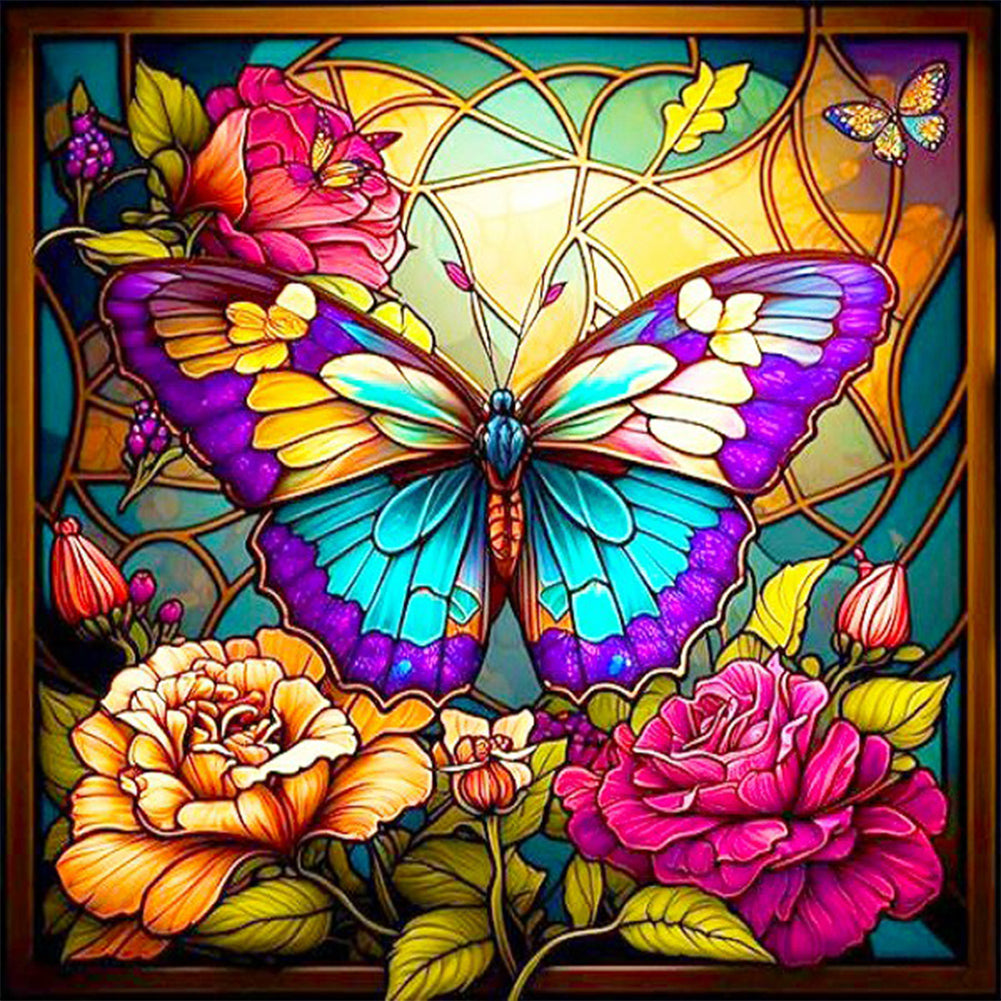 Diamond Painting - Full Round - butterfly glass painting (30*30CM)
