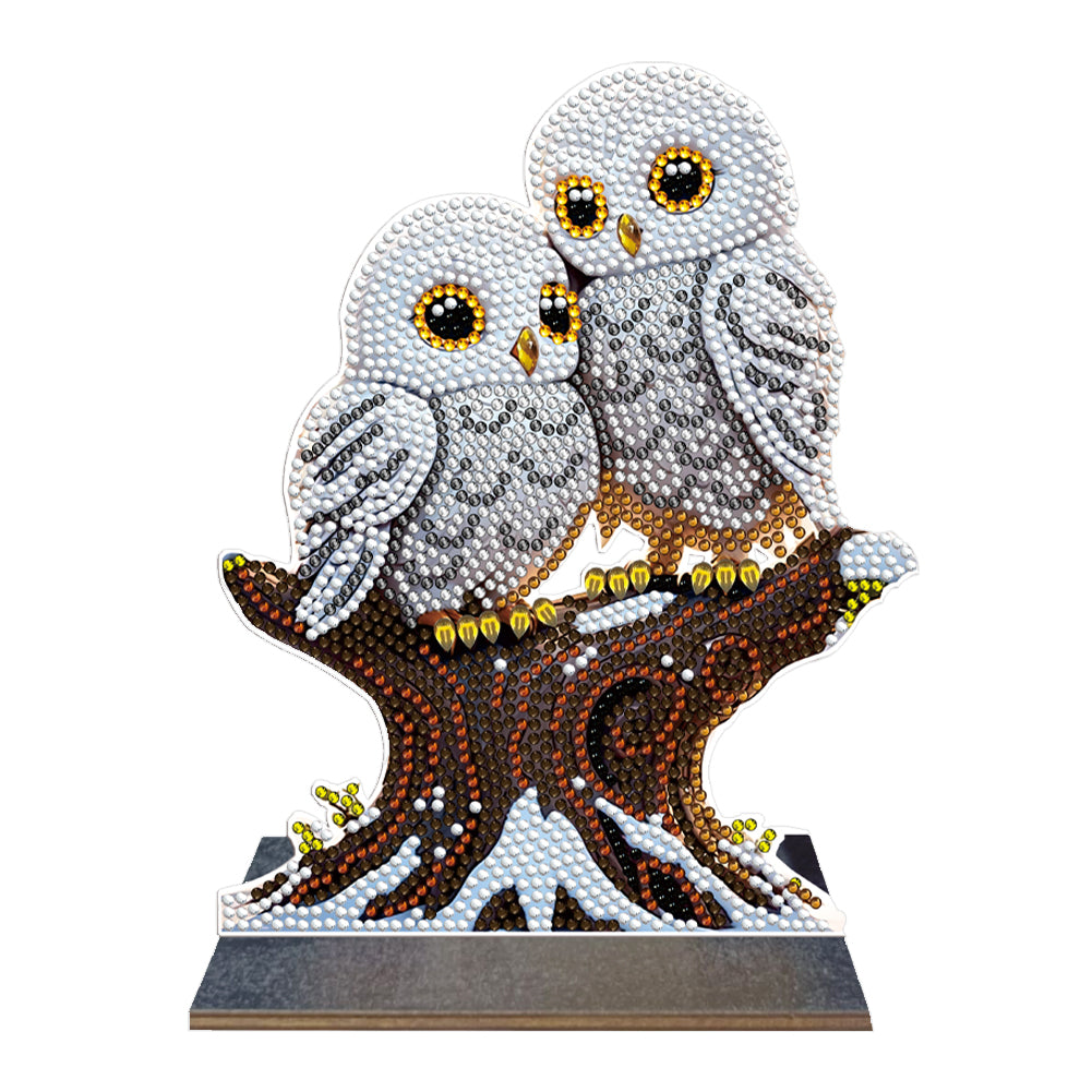 Wooden Desktop Diamond Painting Ornament Winter Owl Crystal Painting Desktop Kit