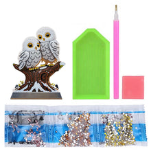 Load image into Gallery viewer, Wooden Desktop Diamond Painting Ornament Winter Owl Crystal Painting Desktop Kit
