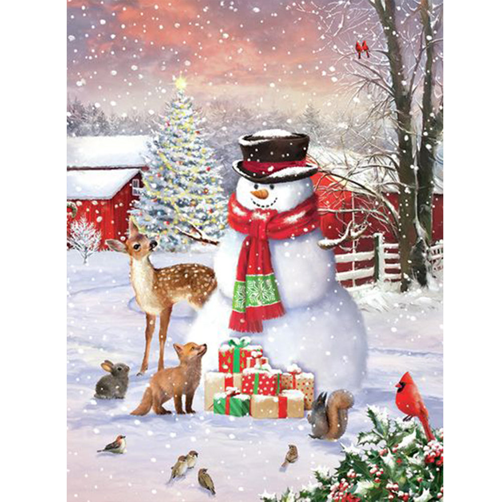 Diamond Painting - Full Round - Christmas snowman and animals (30*40CM)