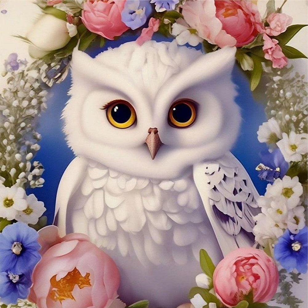 Diamond Painting - Full Round - Owl and flower (30*30CM)