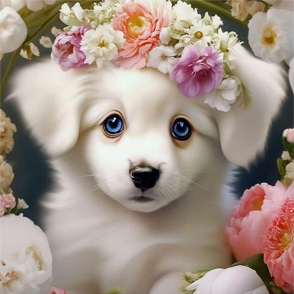 Diamond Painting - Full Round - dog and flower (30*30CM)