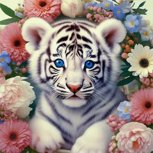 Load image into Gallery viewer, Diamond Painting - Full Round - white tiger and flower (30*30CM)
