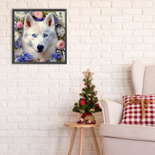 Load image into Gallery viewer, Diamond Painting - Full Round - white wolf and flower (30*30CM)
