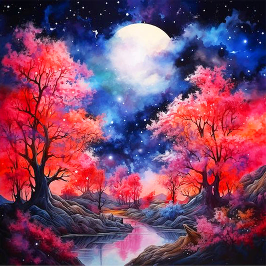 Diamond Painting - Full Round - maple leaf forest night view (40*40CM)