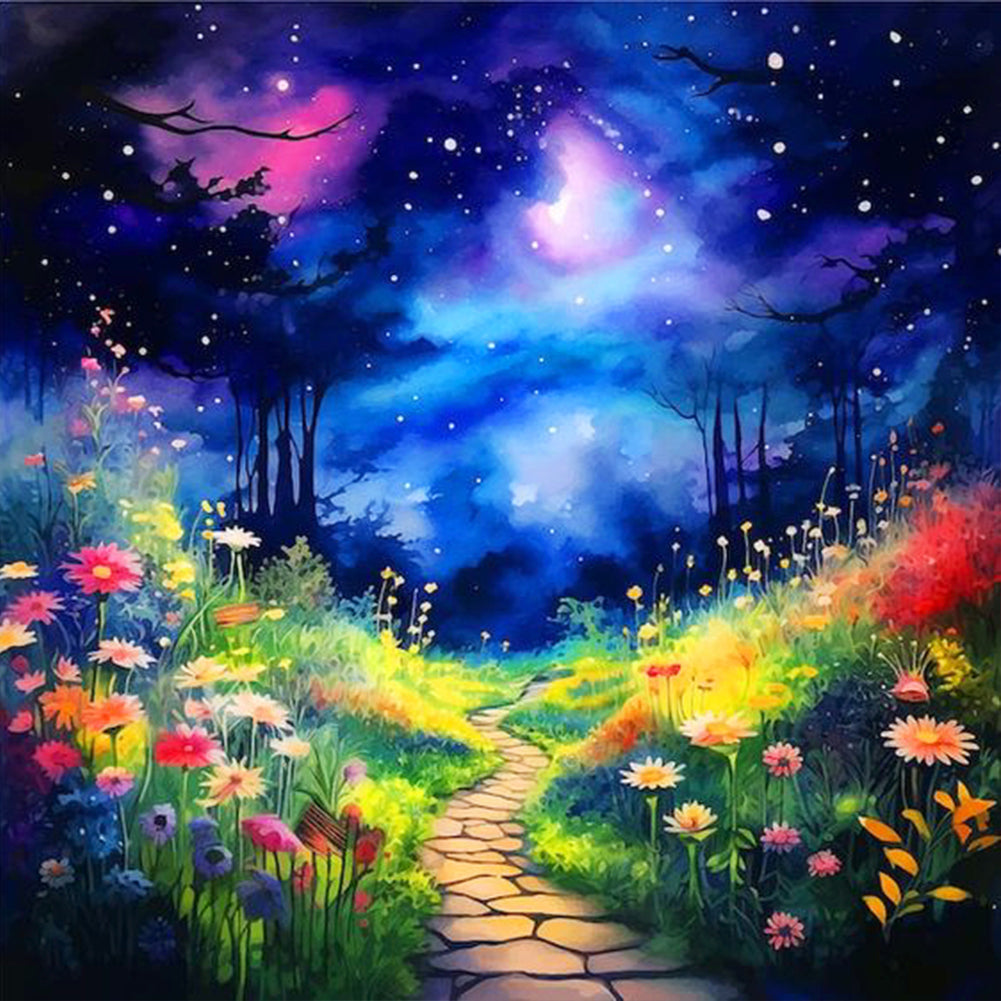 Diamond Painting - Full Round - Night view of pastoral path (40*40CM)