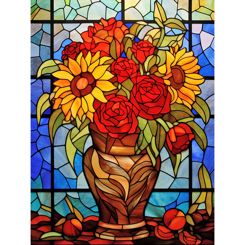 Diamond Painting - Full Round - vase bouquet glass painting (30*40CM)