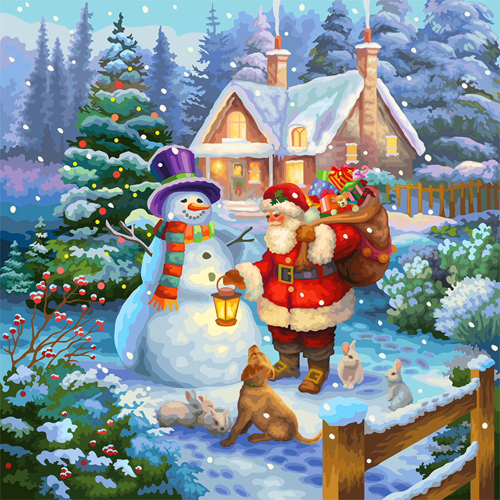 Diamond Painting - Full Round - Santa Claus and Snowman (30*30CM)