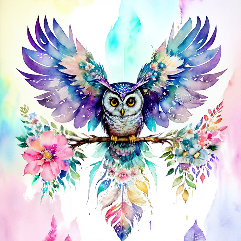 Diamond Painting - Full Round - Colorful Owl (30*30CM)