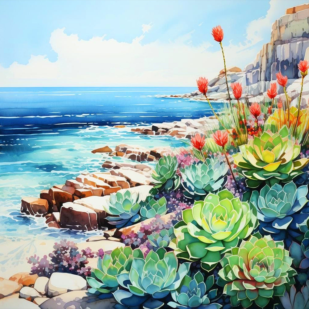 Diamond Painting - Full Round - Succulents on the beach (40*40CM)