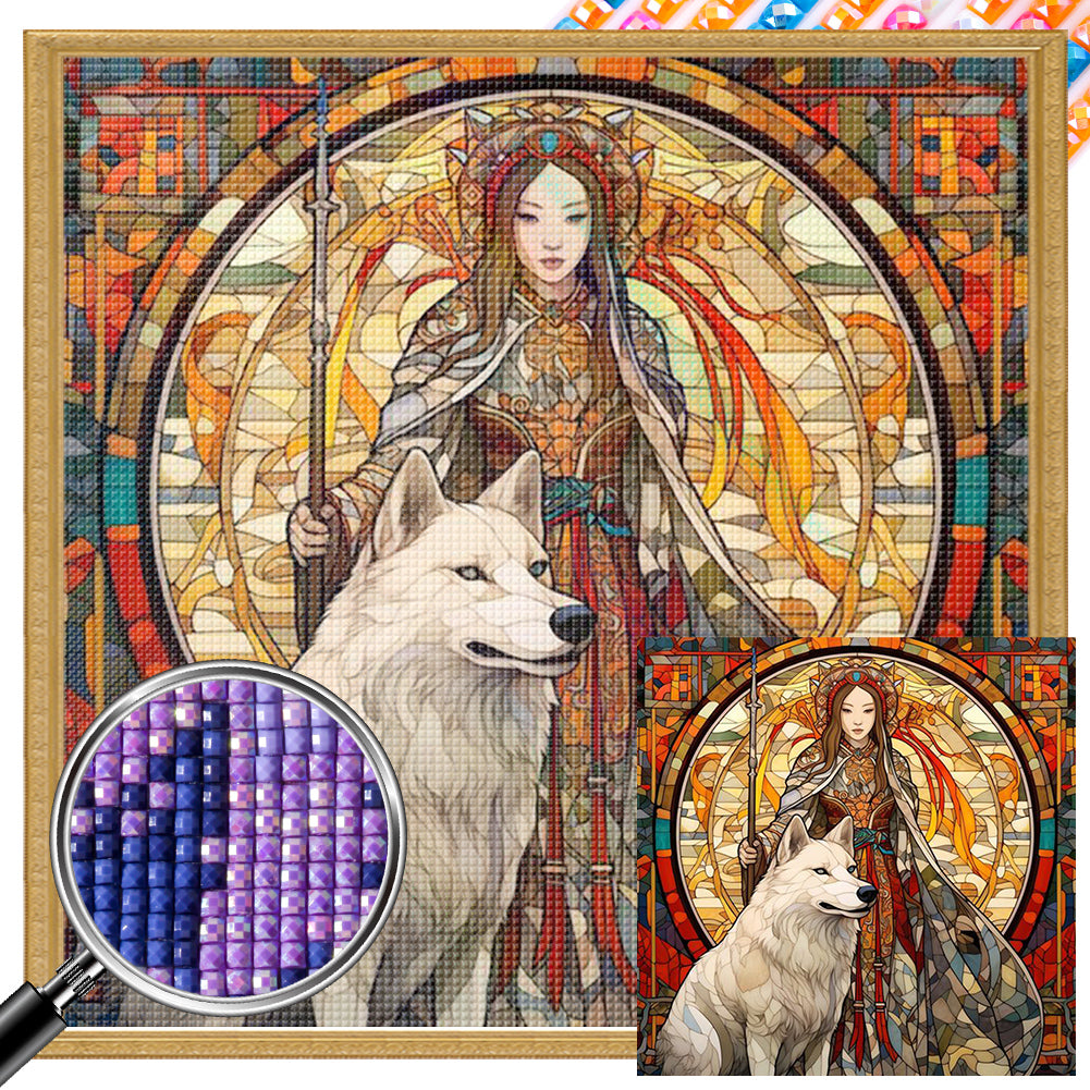 AB Diamond Painting - Full Square - white wolf and girl (30*30CM)