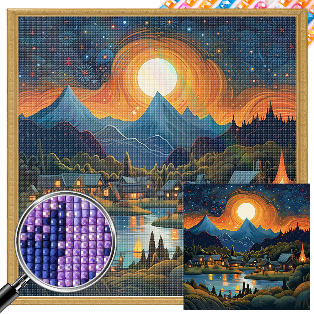 AB Diamond Painting - Full Square - night view village (30*30CM)