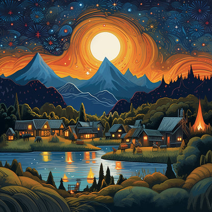 AB Diamond Painting - Full Square - night view village (30*30CM)