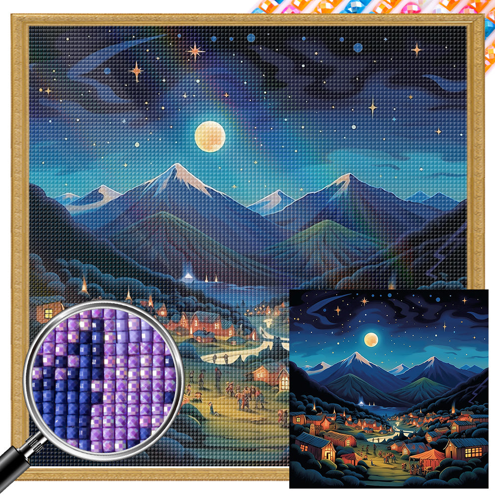 AB Diamond Painting - Full Square - night view roadside (30*30CM)