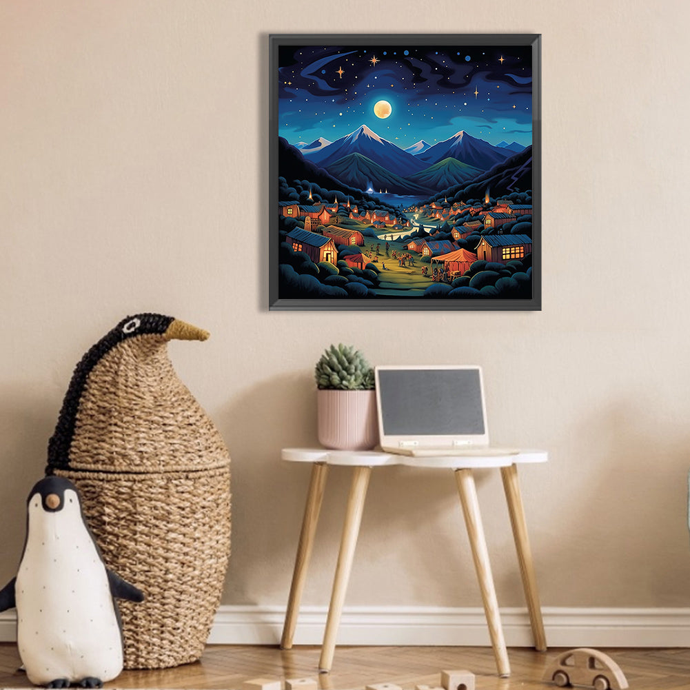 AB Diamond Painting - Full Square - night view roadside (30*30CM)