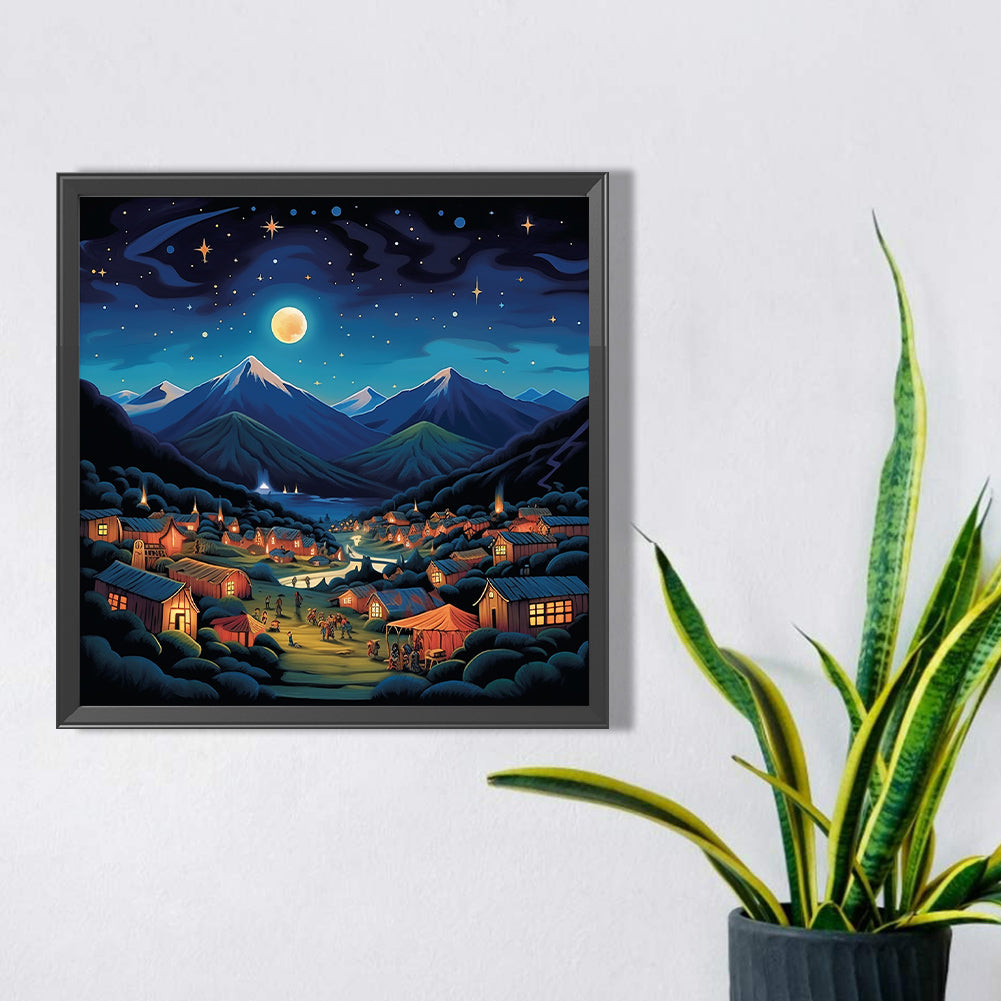 AB Diamond Painting - Full Square - night view roadside (30*30CM)