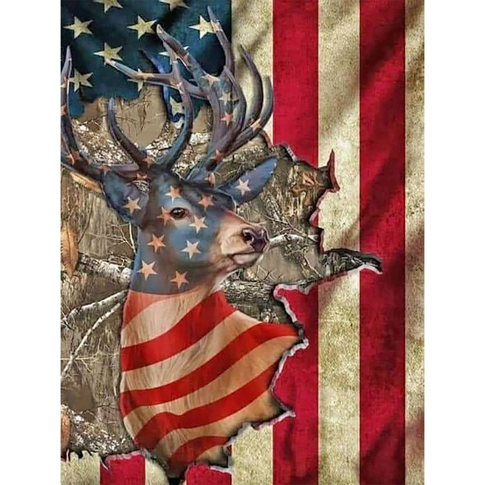 Diamond Painting - Full Round - Elk and Stars and Stripes (30*40CM)