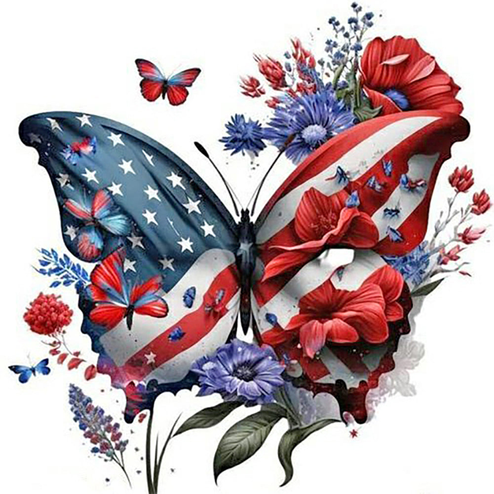 Diamond Painting - Full Round - stars and stripes butterfly (30*30CM)