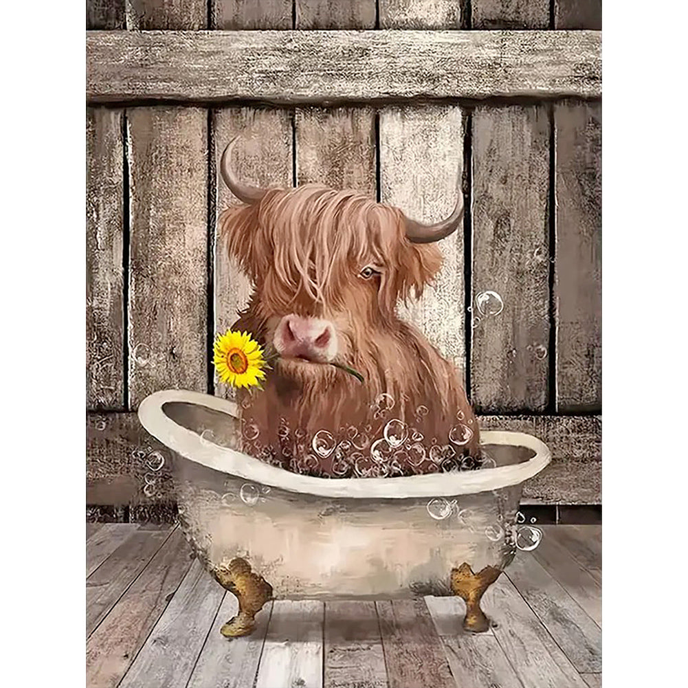 Diamond Painting - Full Round - Young yak holding sunflowers (30*40CM)