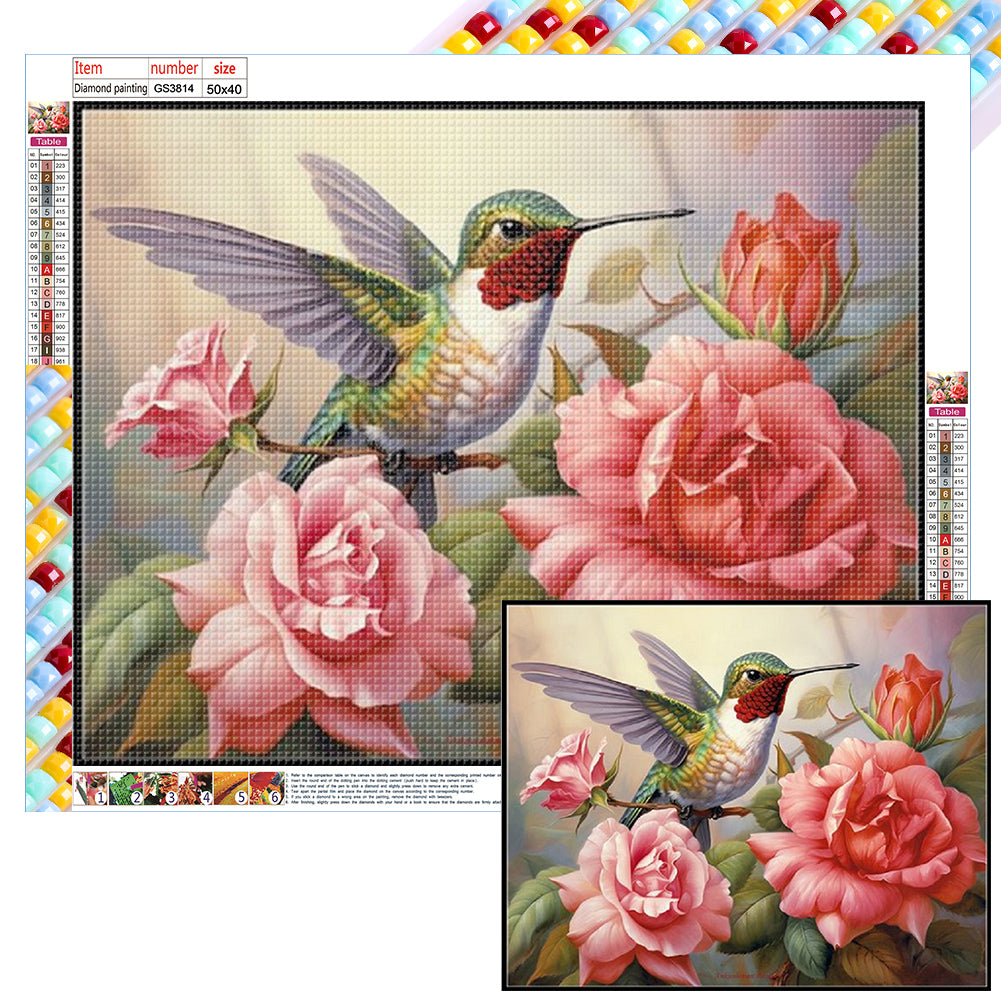Diamond Painting - Full Square - flower hummingbird (50*40CM)