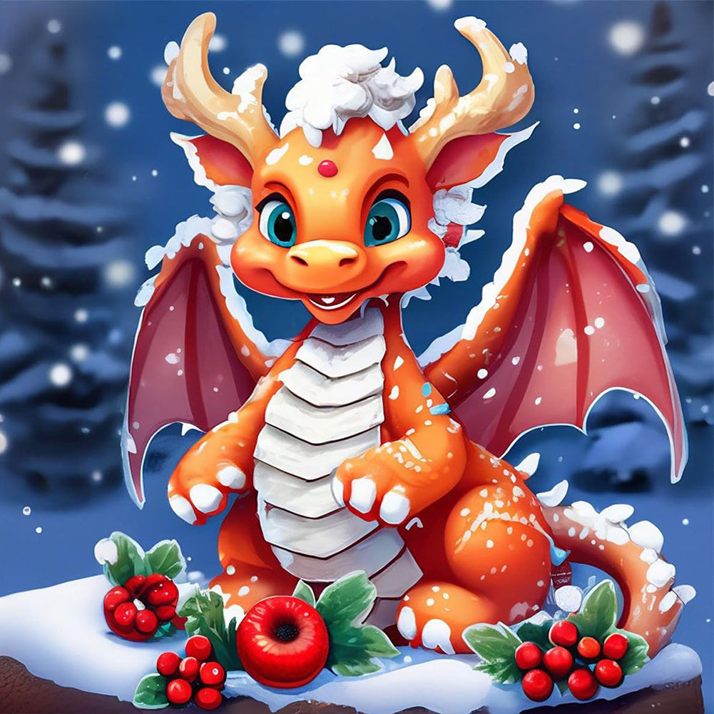 Diamond Painting - Full Round - Little dragon in the snow (30*30CM)