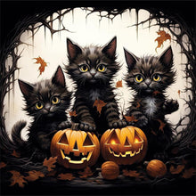 Load image into Gallery viewer, Diamond Painting - Full Round - Halloween kitten with pumpkin (30*30CM)
