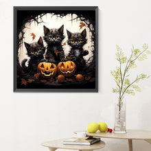 Load image into Gallery viewer, Diamond Painting - Full Round - Halloween kitten with pumpkin (30*30CM)
