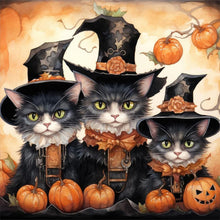 Load image into Gallery viewer, Diamond Painting - Full Round - Halloween kitten with pumpkin (30*30CM)
