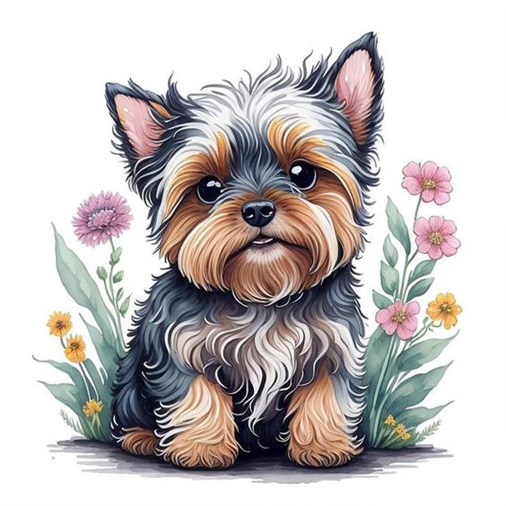 Diamond Painting - Full Round - Yorkshire terrier in the grass (30*30CM)
