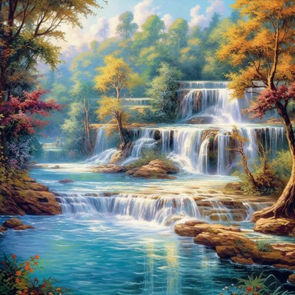Diamond Painting - Full Round - forest waterfall (30*30CM)