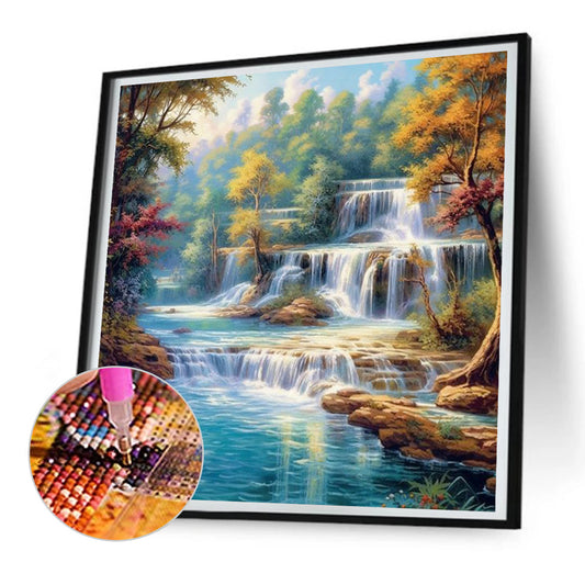 Diamond Painting - Full Round - forest waterfall (30*30CM)