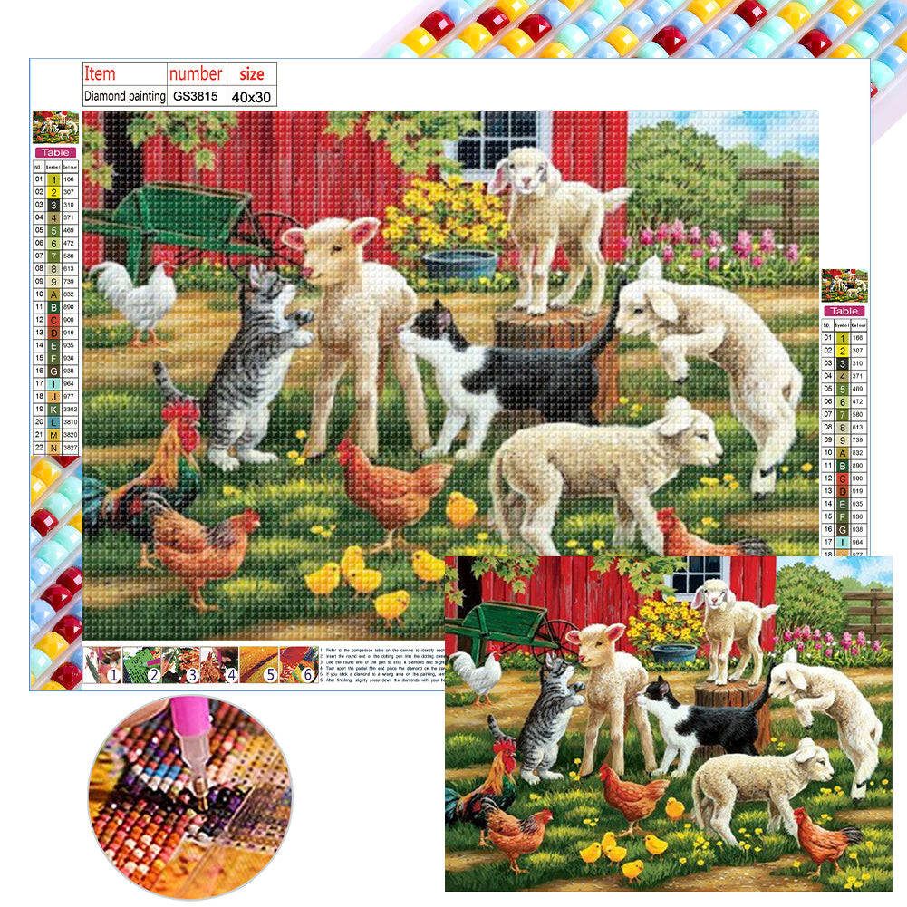 Diamond Painting - Full Square - Kittens and sheep (40*30CM)