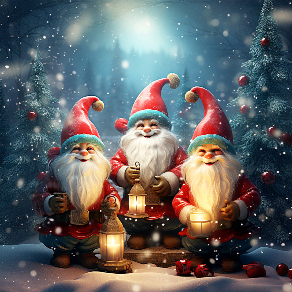 Diamond Painting - Full Round - Three Santa Clauses next to the Christmas tree (30*30CM)