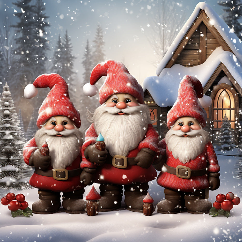 Diamond Painting - Full Round - Three Santa Clauses in the snow (30*30CM)